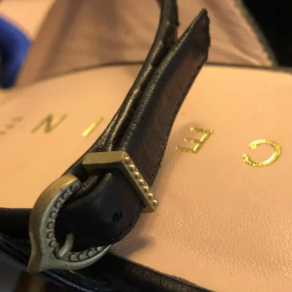 CELINE Italian Leather Black Embossed Heeled Sandals 7.5 MSRP $1200 - Picture 6 of 10